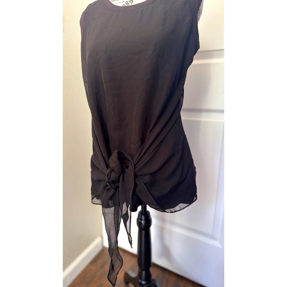Simply Vera Vera Wang Black Chiffon Sheer Tie-Front Sleeveless Tank Top S
